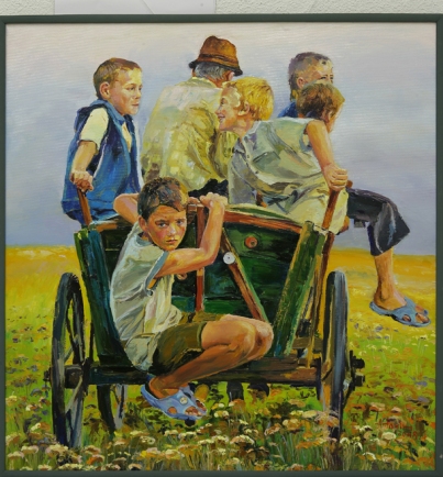Copii in caruta 80x80 cm ulei pinza Antonina Grisciuc
